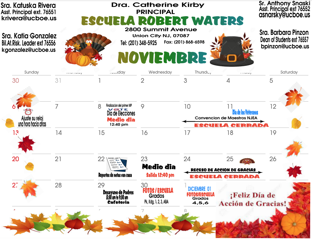 November Calendar-Spanish-Robert Waters School