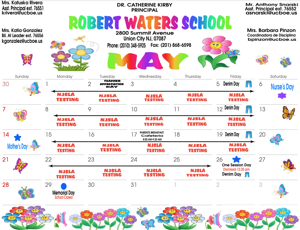 May 2023 Calendar-Robert Waters School