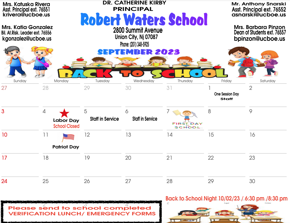September 2023 Calendar-Robert Waters School