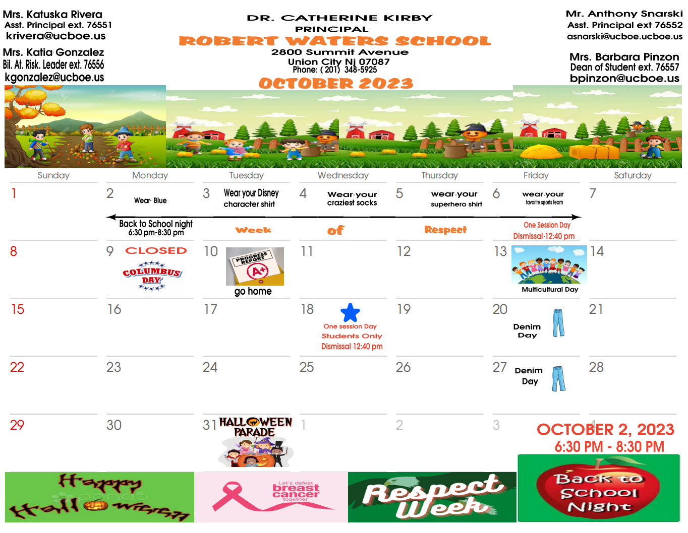 Robert Waters School-October 2023 Calendar