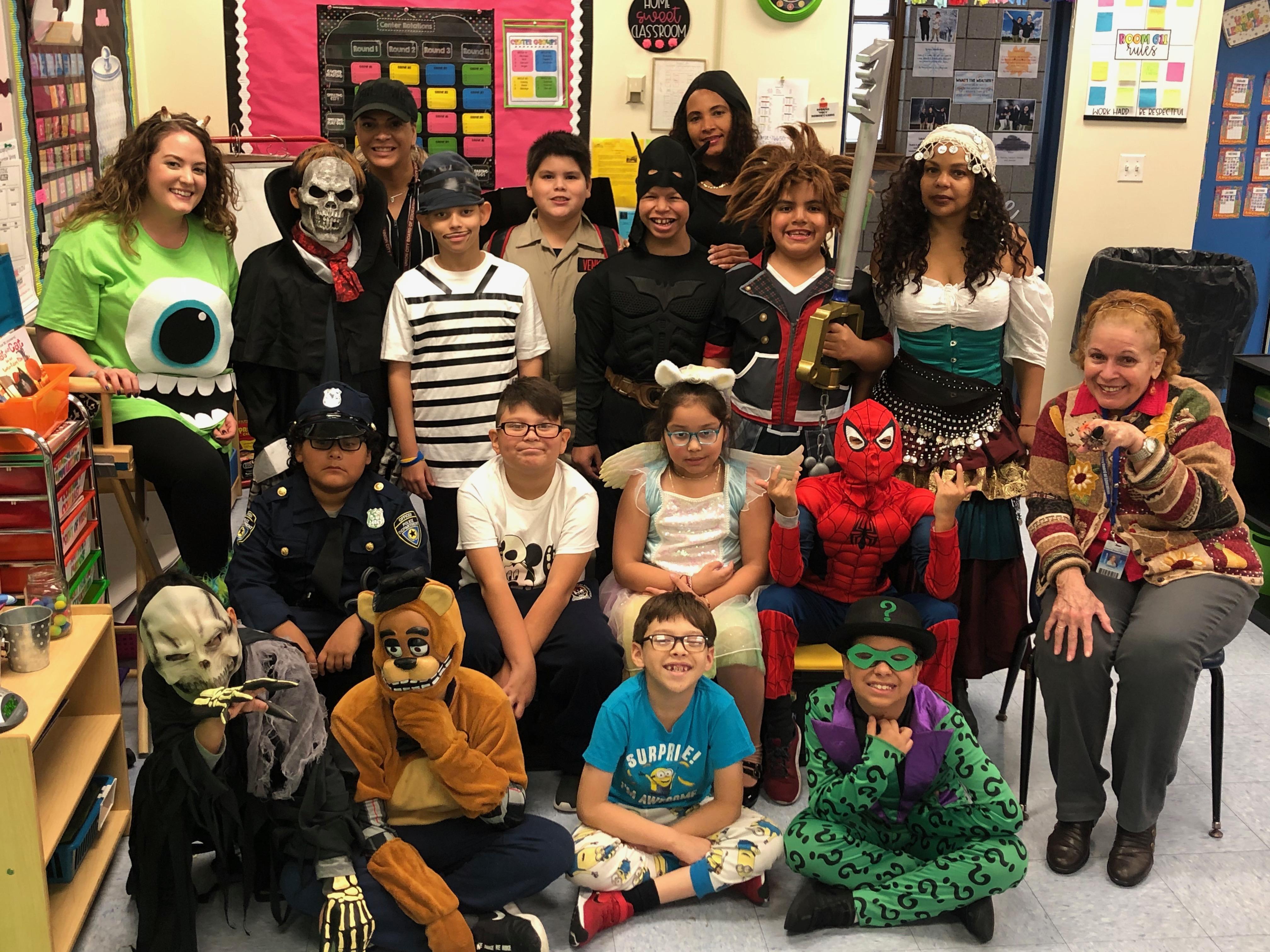 Mr. Kadens's class with aides dressed in costumes
