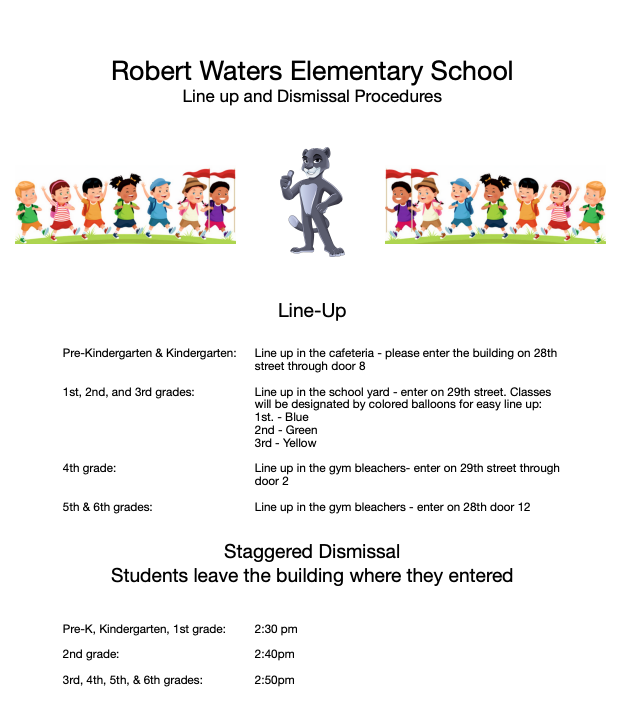 Robert Waters Elementary School-Line Up and Dismissal Procedures-English