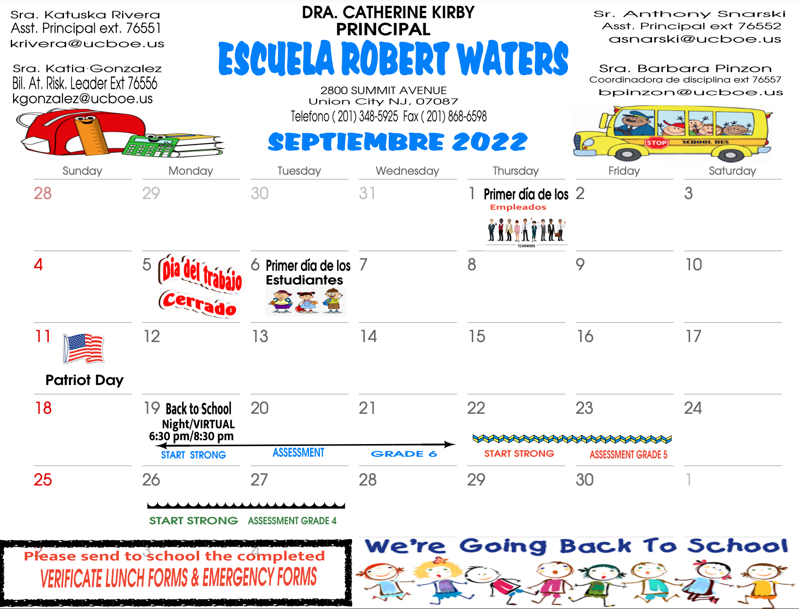 September 2022 Calendar-Robert Waters School-Spanish