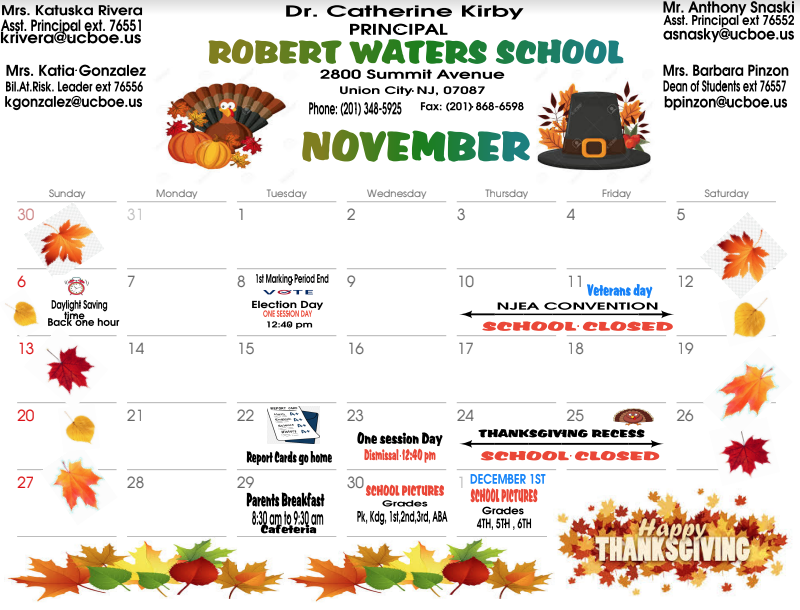 November Calendar-English-Robert Waters School