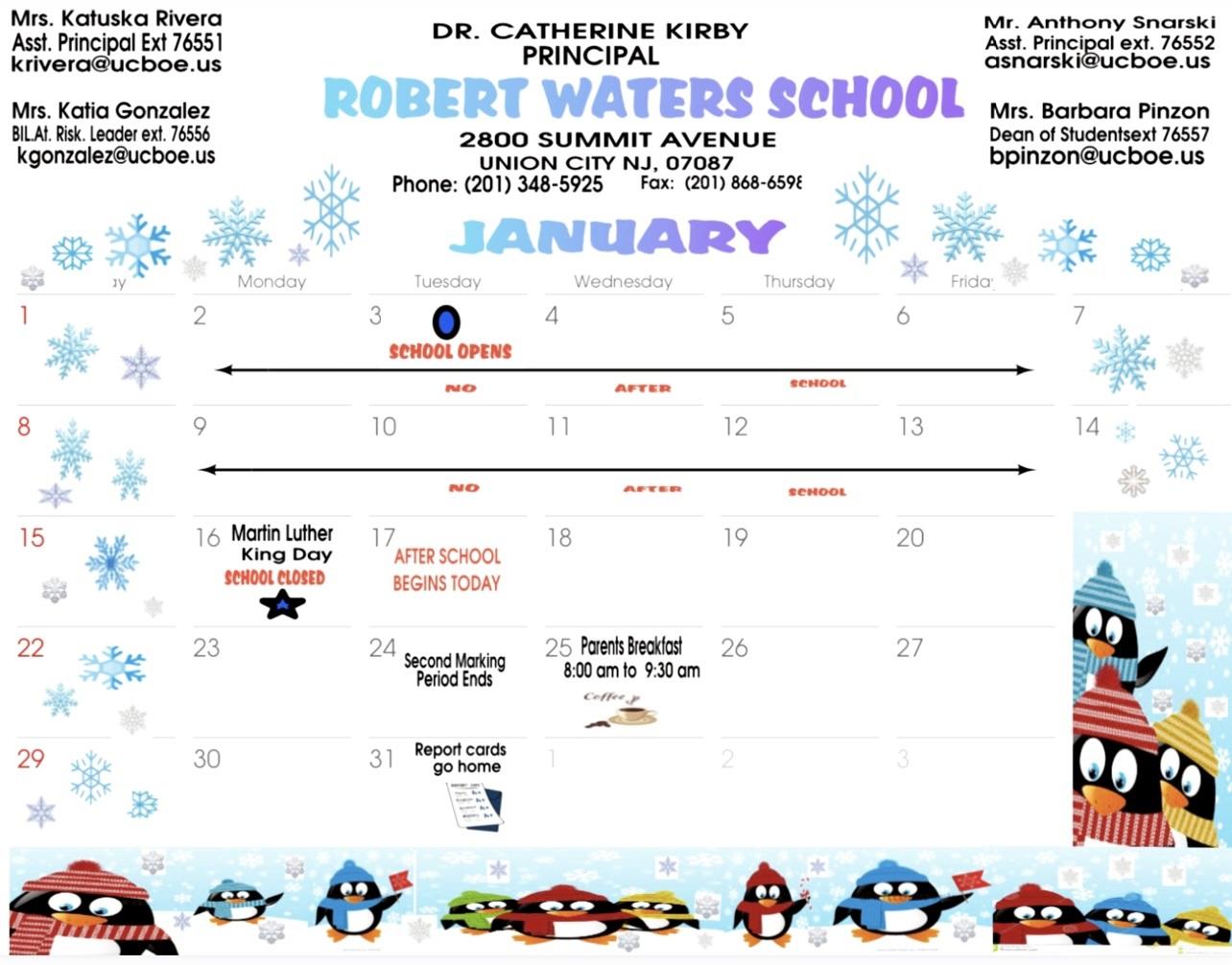 January 2023 Calendar-Robert Waters School