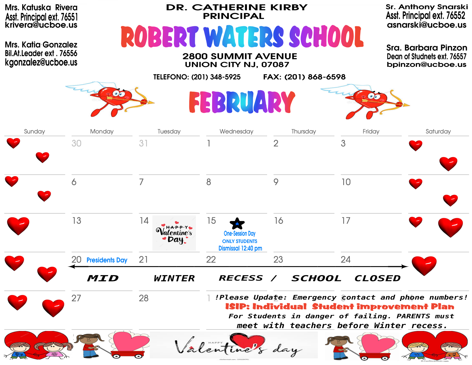 February 2023 Calendar-Robert Waters School-English