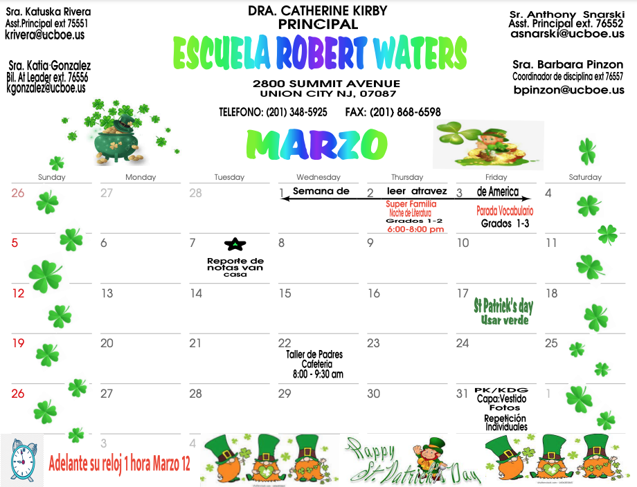 March 2023 Calendar-Robert Waters School
