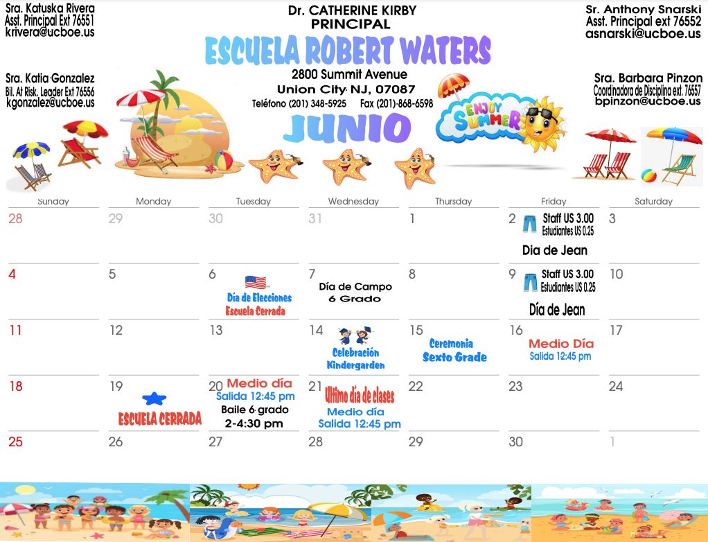 June 2023 Calendar-Robert Waters-Spanish