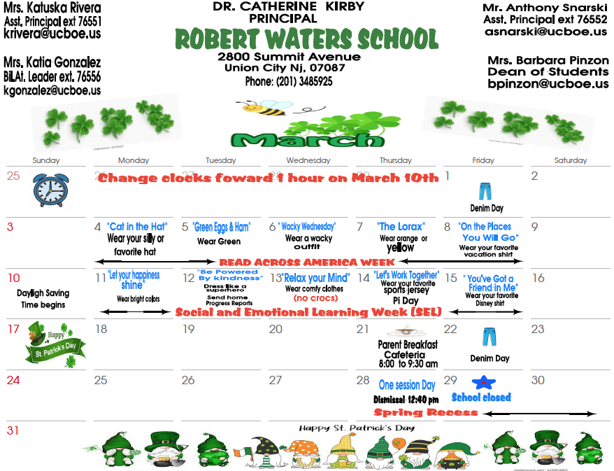 March 2024 Calendar-Robert Waters School