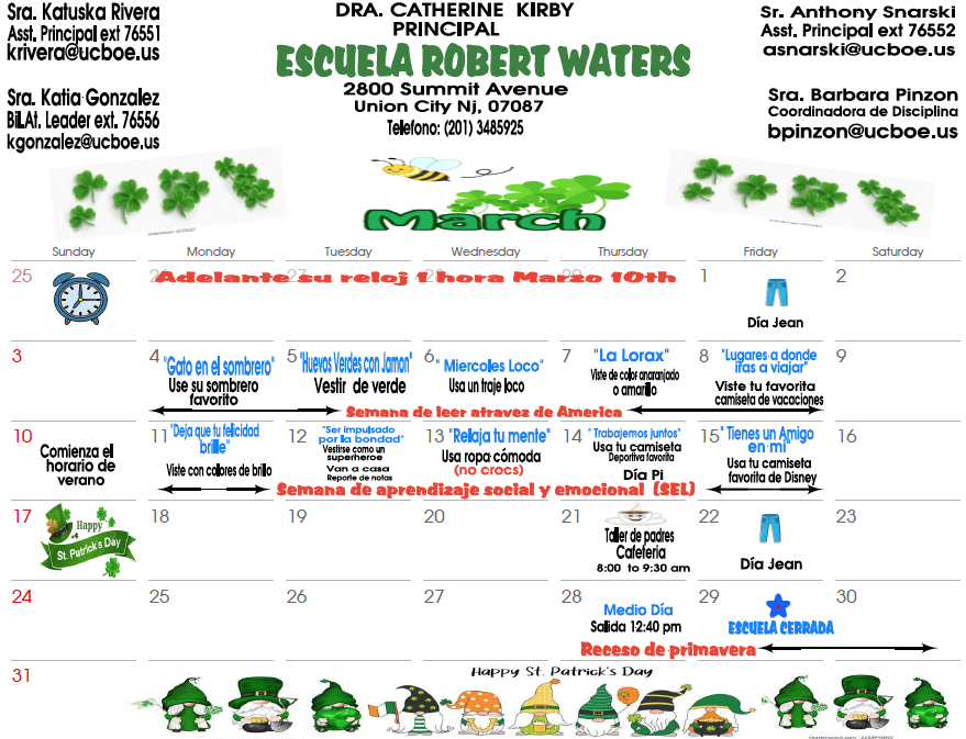 March 2024 Calendar-Robert Waters School